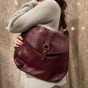 Burgundy Full Grain  Leather Shoulder Bag Italy Minnelli Paris